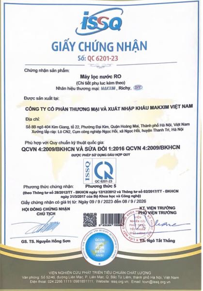 cong-bo-may-loc-nuoc-phu-hop-quy-chuan-ky-thuat-quoc-gia